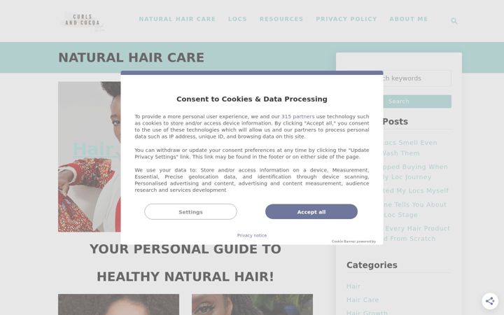 Screenshot of curlsandcocoa.com