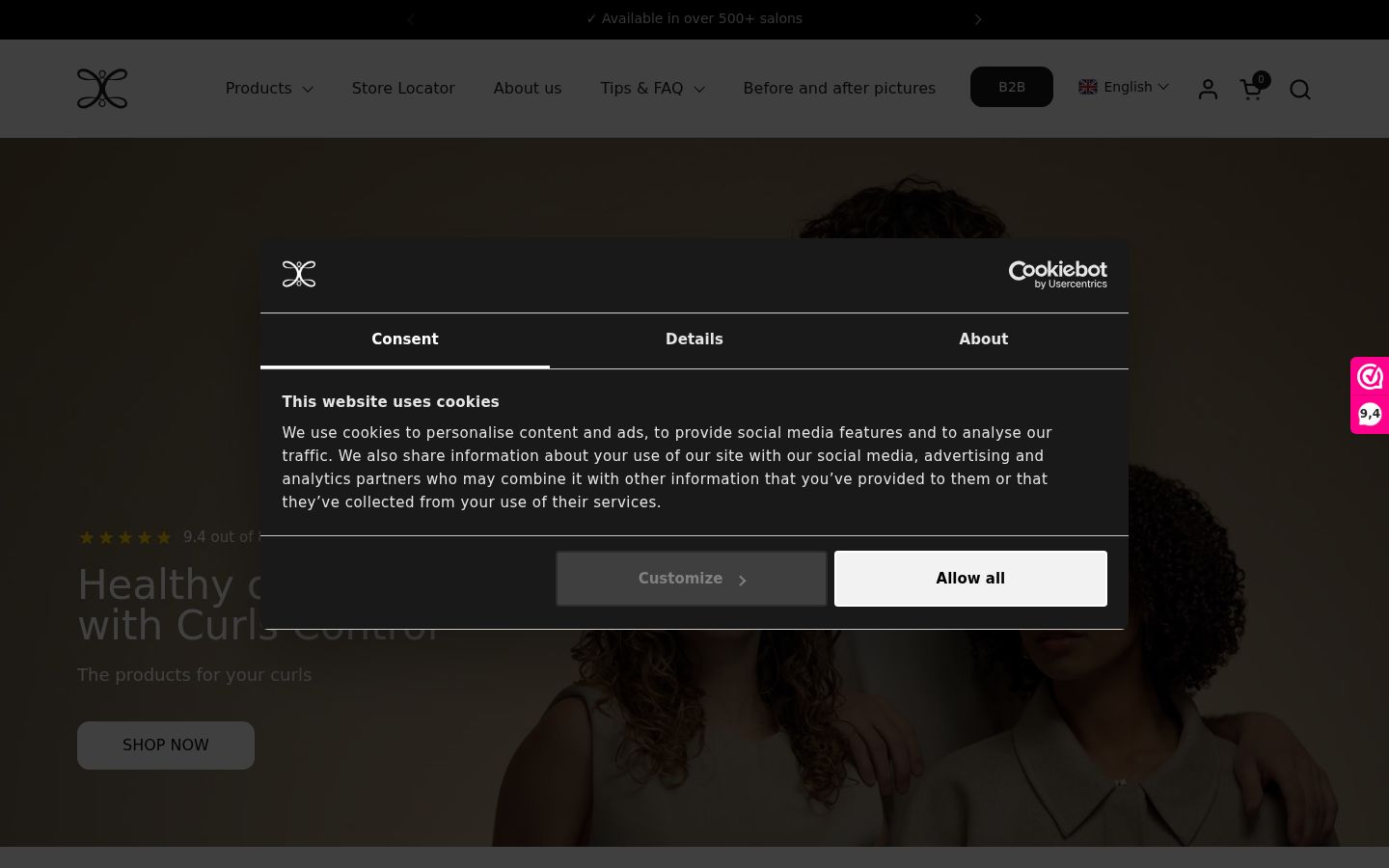 Screenshot del banner di consenso mostrato prima di qualsiasi interazione