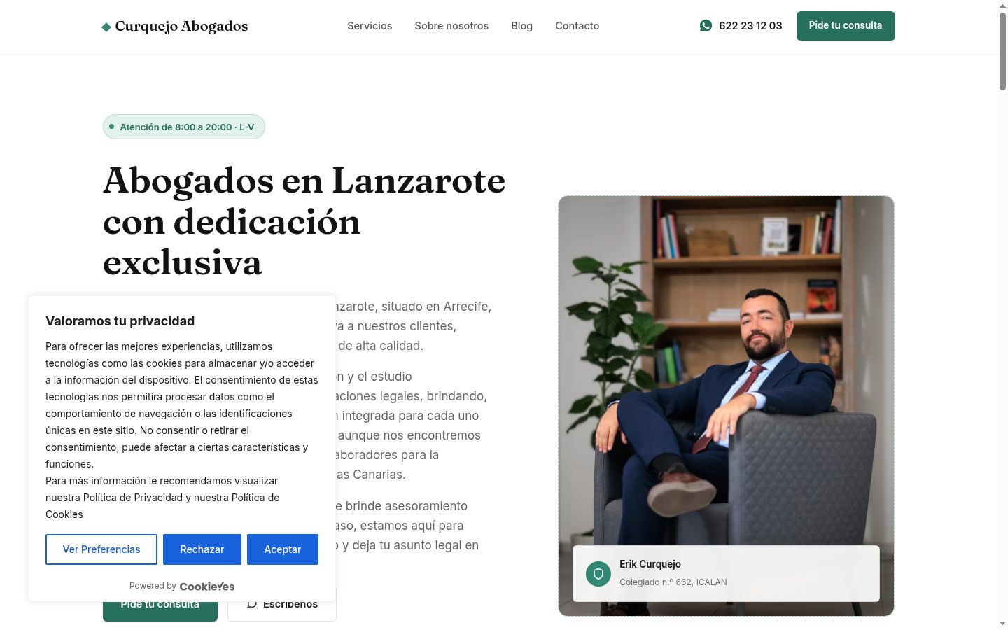 Screenshot del banner di consenso mostrato prima di qualsiasi interazione