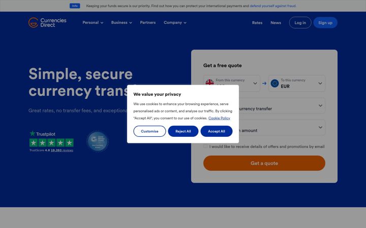 Screenshot ta' currenciesdirect.com