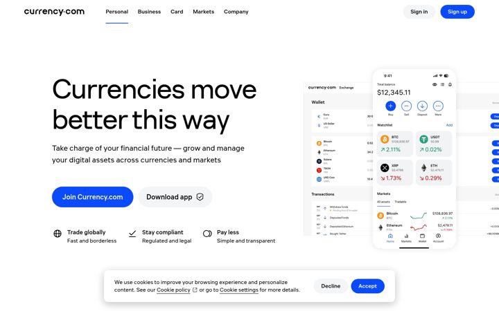 Screenshot of currency.com
