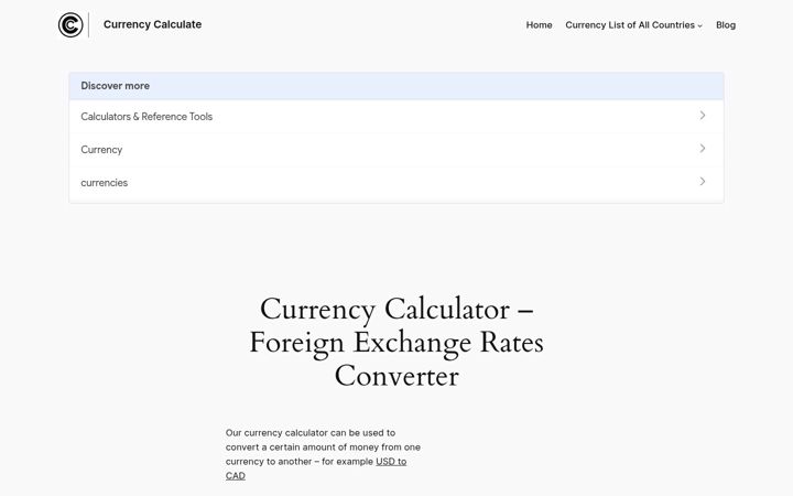 Screenshot of currencycalculate.com