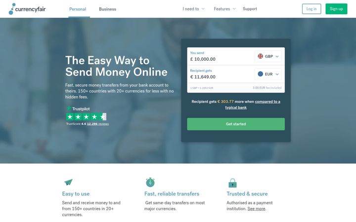Screenshot von currencyfair.com