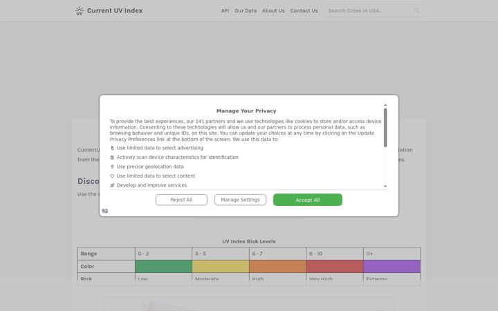 Screenshot of currentuvindex.com