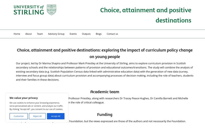 Screenshot of curriculumproject.stir.ac.uk