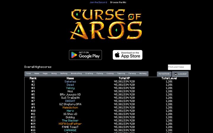 Screenshot of curseofaros.com