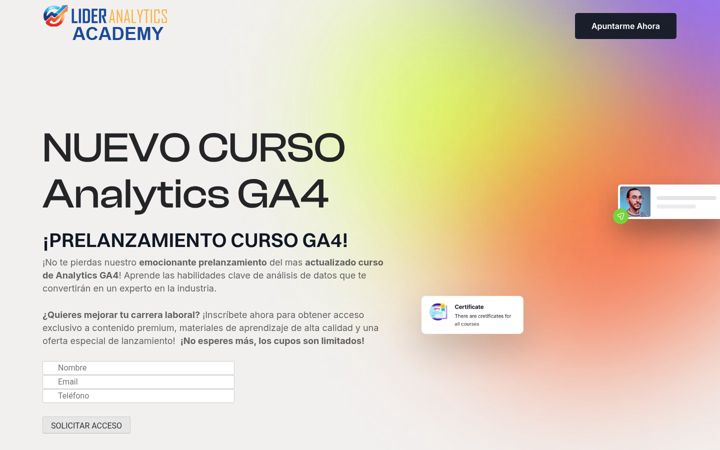 Ekrano kopija cursodegoogleanalytics.es