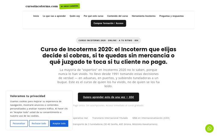 Screenshot of cursoincoterms.com