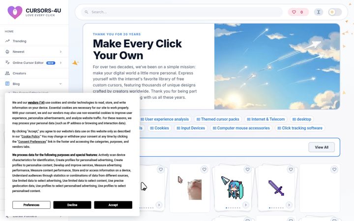 Screenshot of cursors-4u.com