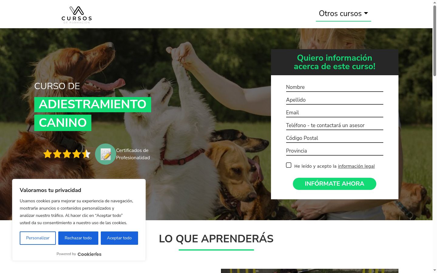 Screenshot del banner di consenso mostrato prima di qualsiasi interazione