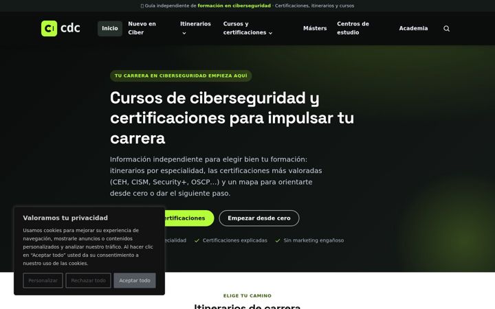 Screenshot of cursosdeciberseguridad.com