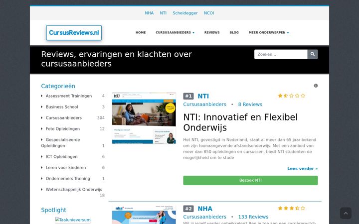 Captură de ecran a cursusreviews.nl
