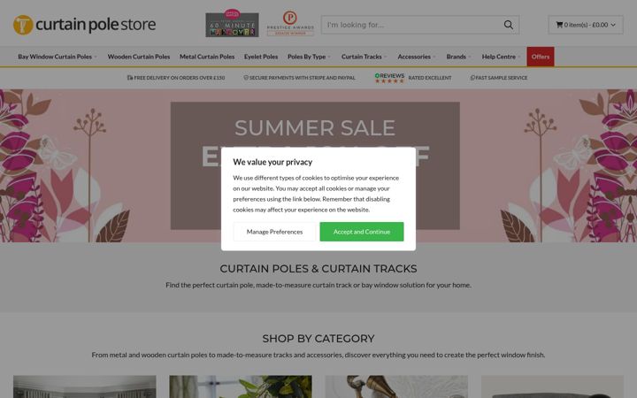 Screenshot di curtainpolestore.co.uk
