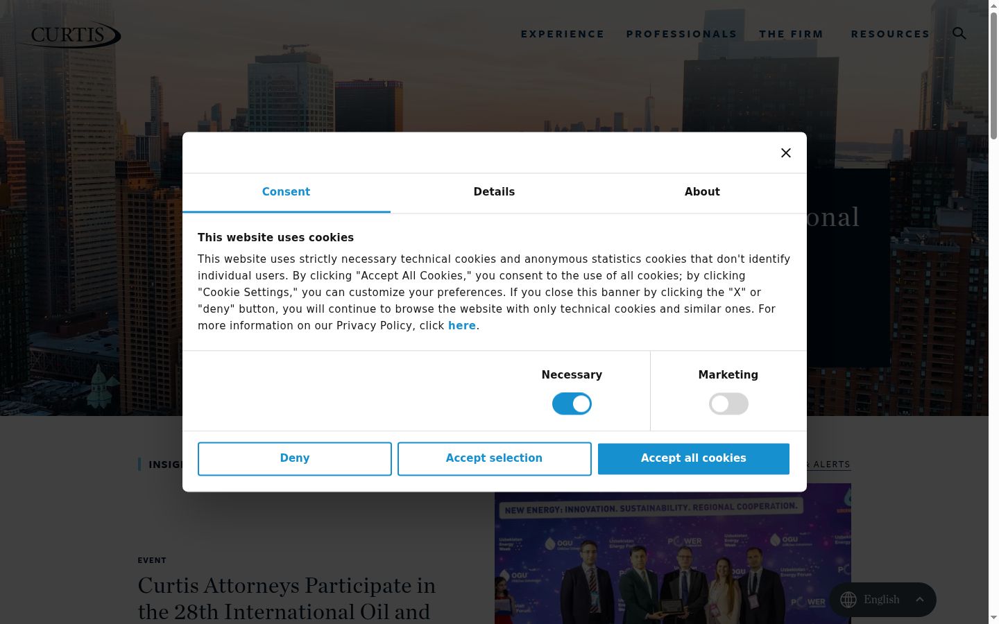 Captura de ecrã do banner de consentimento apresentado antes de qualquer interação