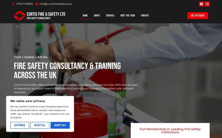 Screenshot of curtisfiresafety.co.uk