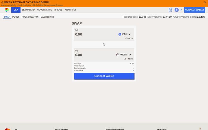 Screenshot of curve.fi