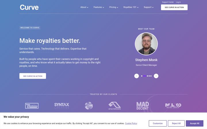 Screenshot of curveroyaltysystems.com