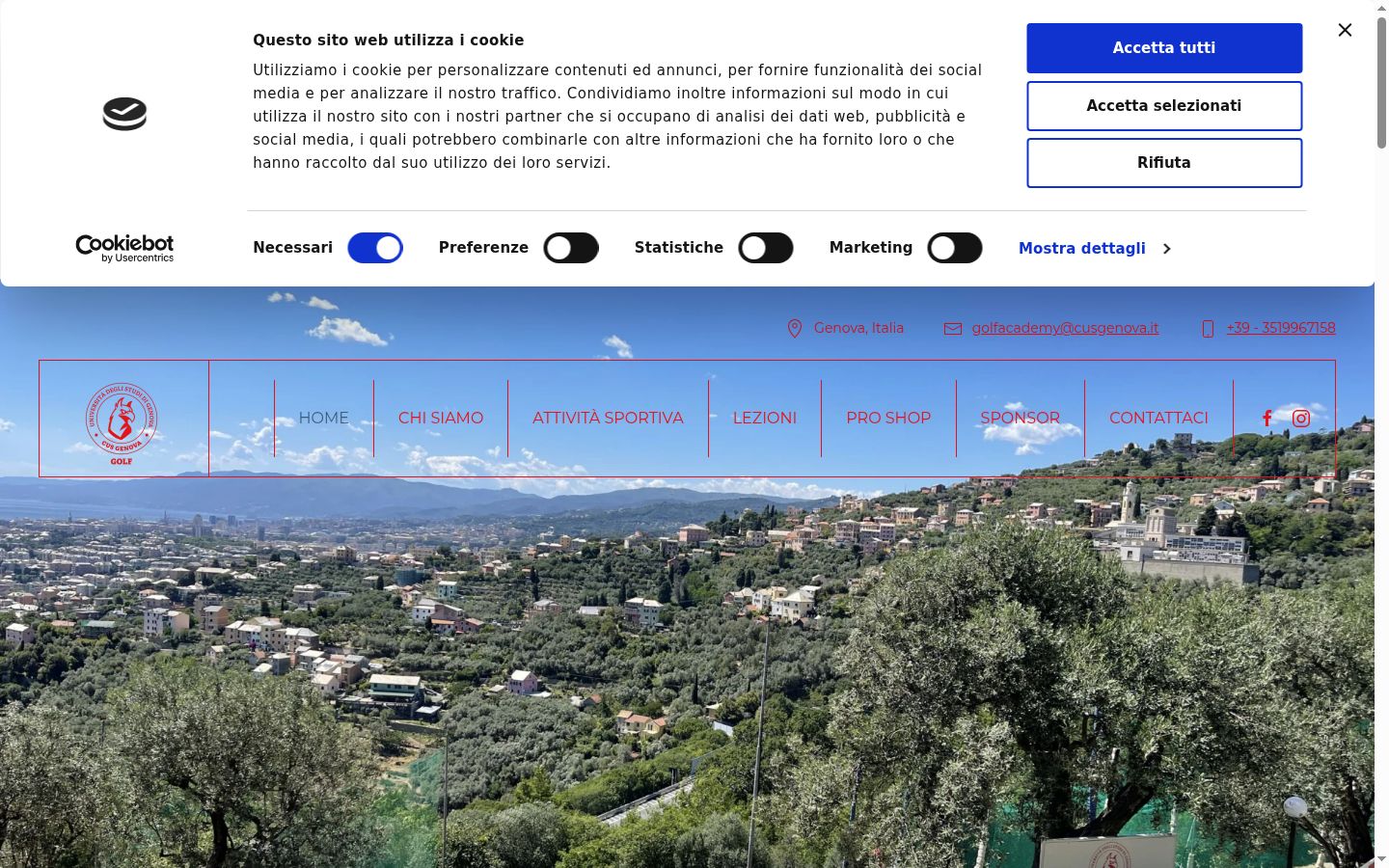 Screenshot del banner di consenso mostrato prima di qualsiasi interazione