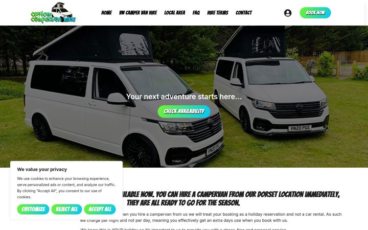 Screenshot of customcampervanhire.co.uk