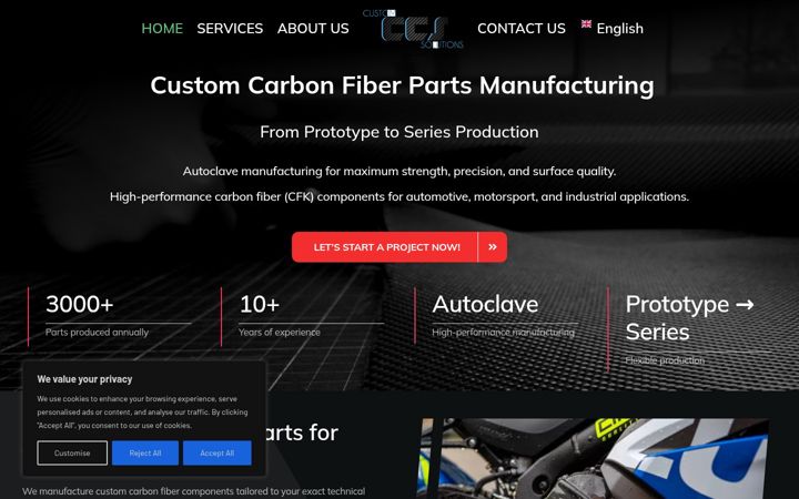 Screenshot of customcarbonsolutions.com