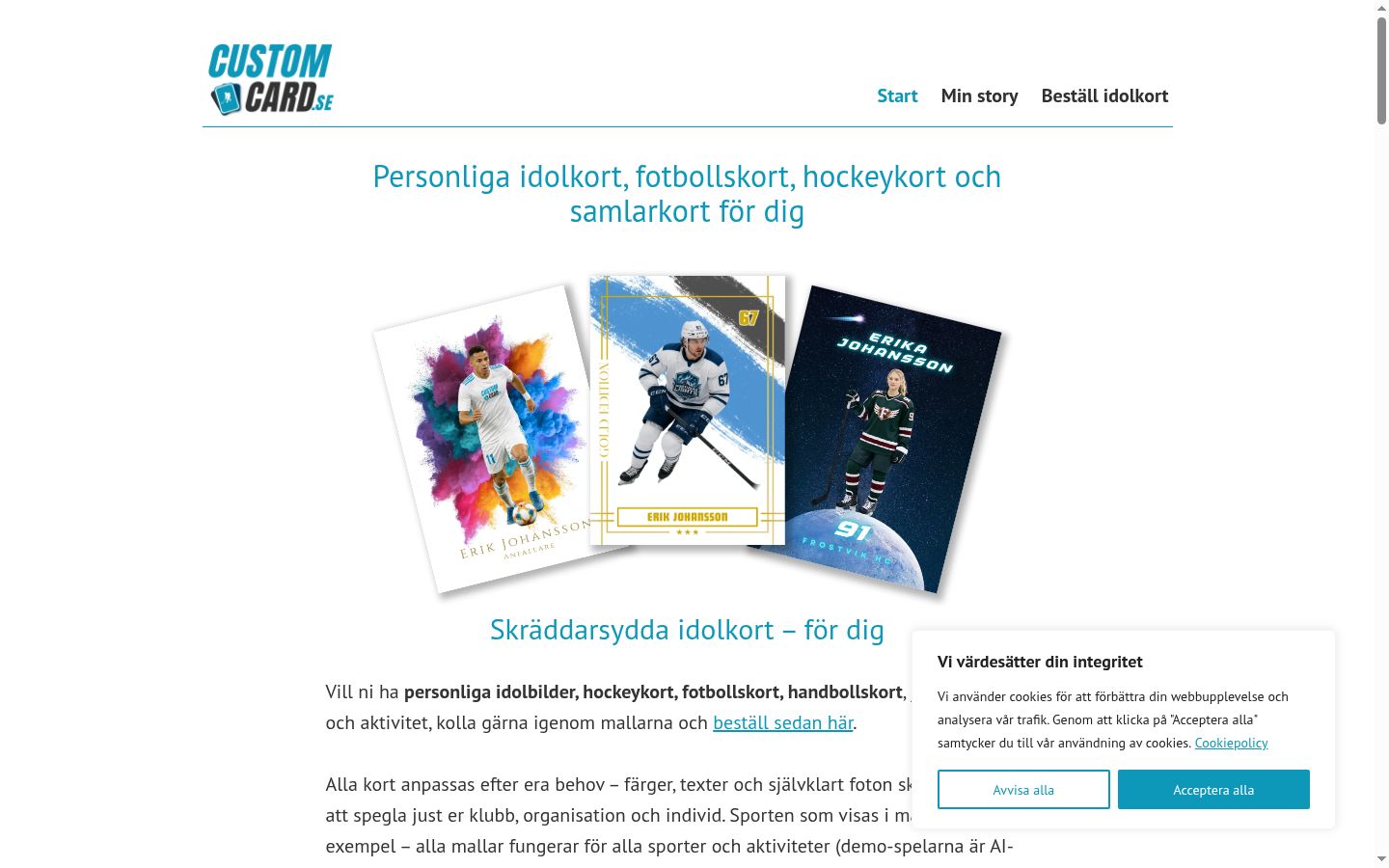 Skärmbild av samtyckesbannern som visades före någon interaktion