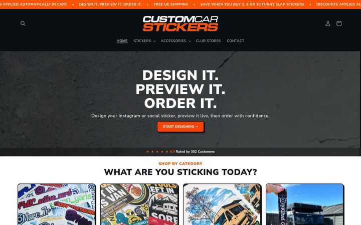 Екранна снимка на customcarstickers.co.uk