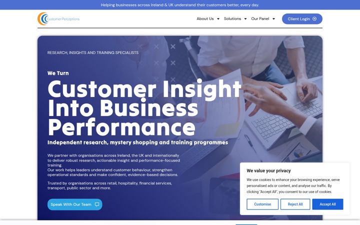 Screenshot van customerperceptions.ie