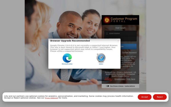 Screenshot of customerprogramportal.com