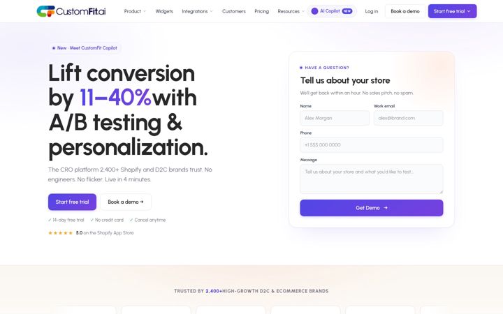 Screenshot of customfit.ai