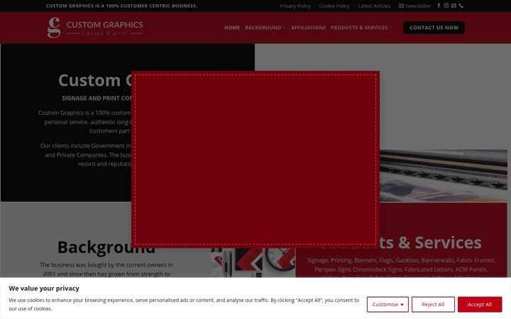 Snímek obrazovky customgraphics.co.za