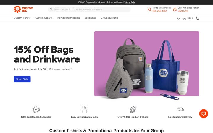Skärmbild av customink.com