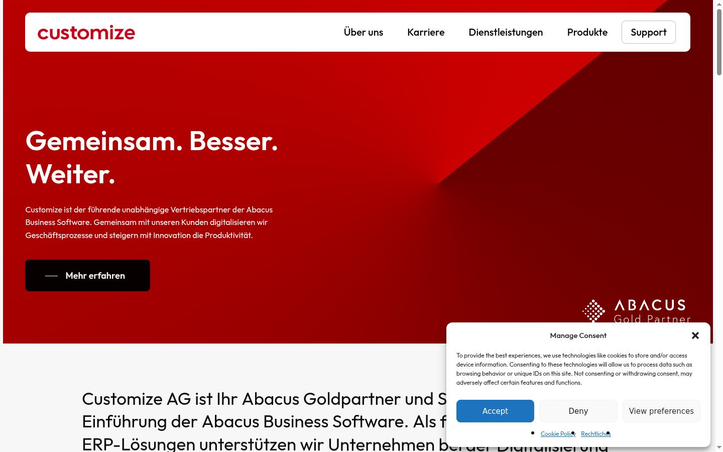 Screenshot des Einwilligungsbanners vor jeglicher Interaktion
