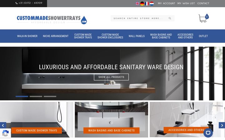 Screenshot of custommadeshowertrays.com