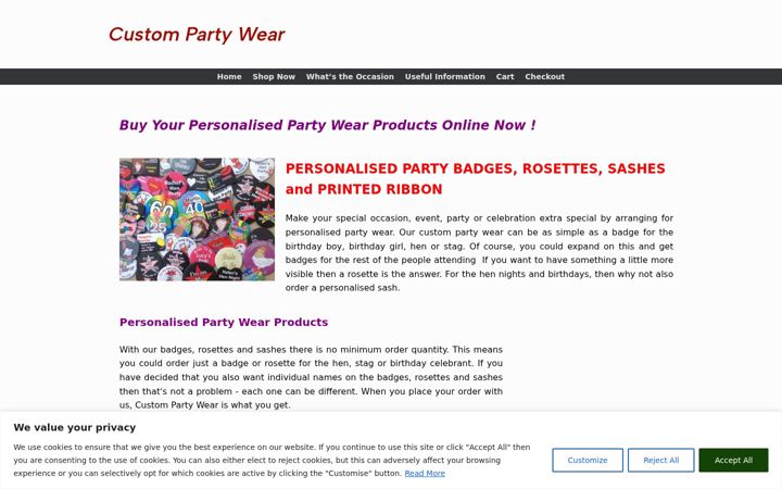 Screenshot of custompartywear.co.uk