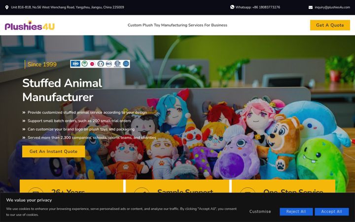 Screenshot of customplushmanufacturer.com