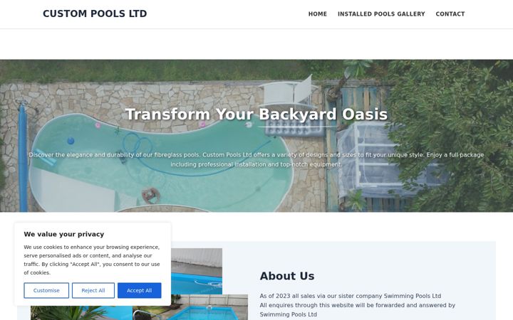 Screenshot of custompoolsltd.co.uk