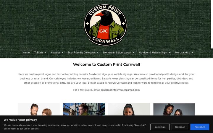 Screenshot of customprintcornwall.co.uk