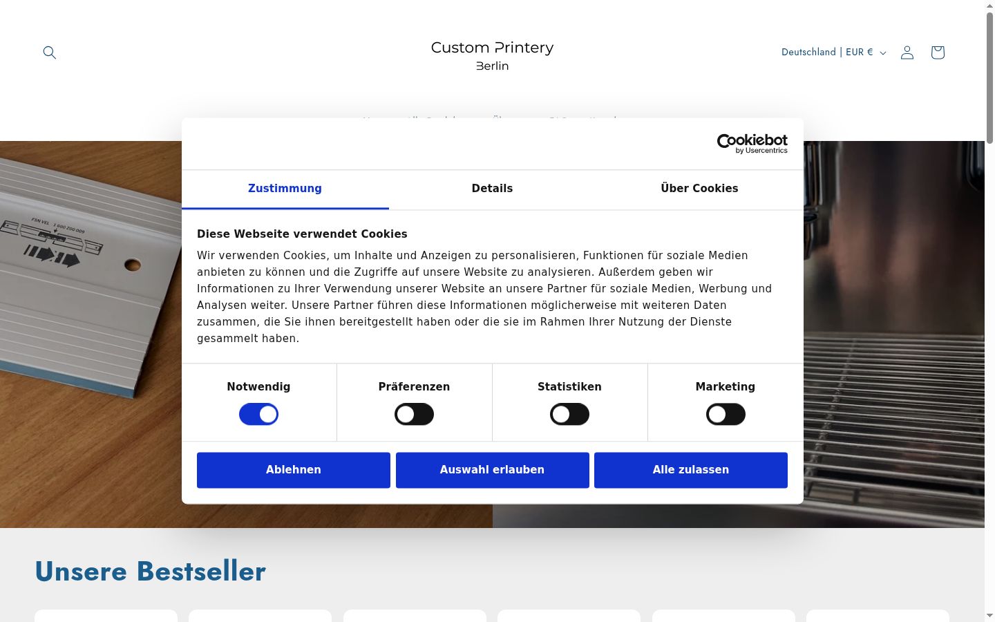 Screenshot of the consent banner shown before any interaction