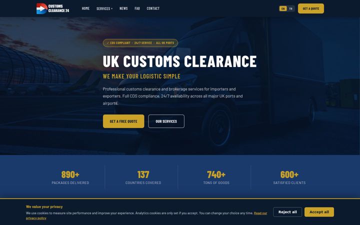 Skærmbillede af customsclearance24.co.uk