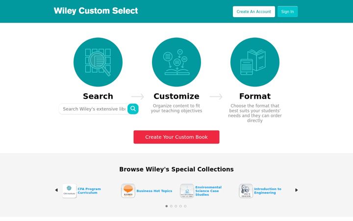 Screenshot of customselect.wiley.com