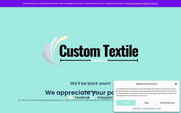 Screenshot of customtextilepanels.com