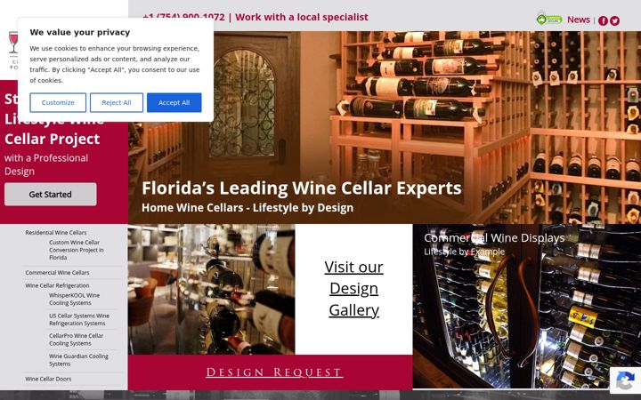 Screenshot of customwinecellarsflorida.com