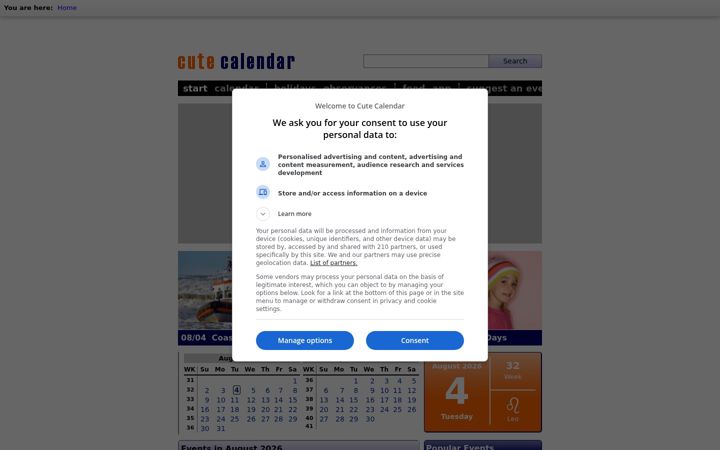 Screenshot of cute-calendar.com
