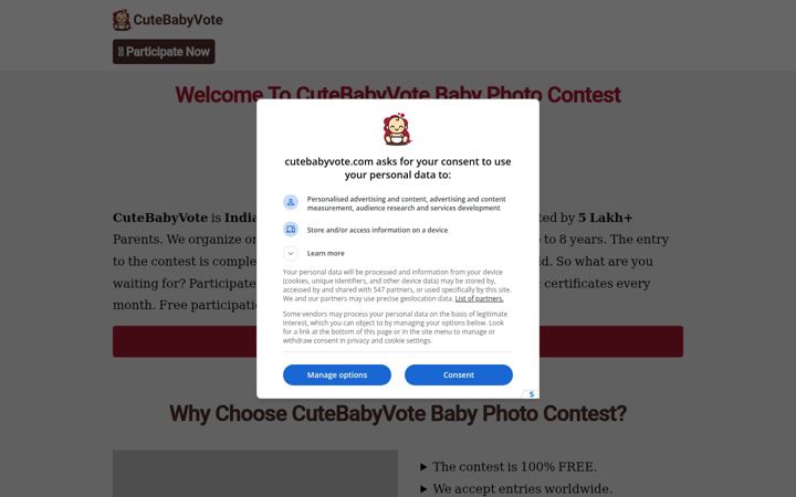 Screenshot of cutebabyvote.com