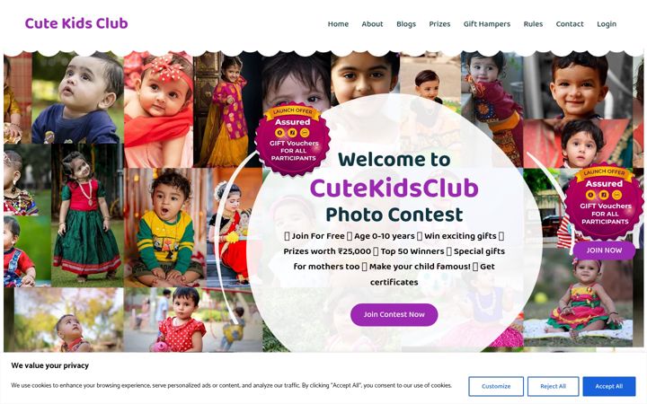 Snímek obrazovky cutekidsclub.in