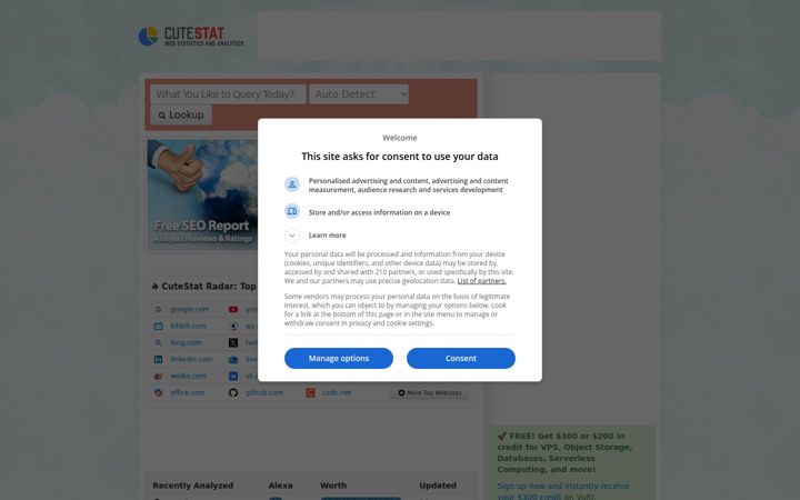 Screenshot of cutestat.com