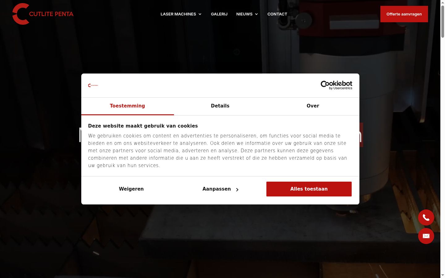 Captura de pantalla del banner de consentimiento mostrado antes de cualquier interacción
