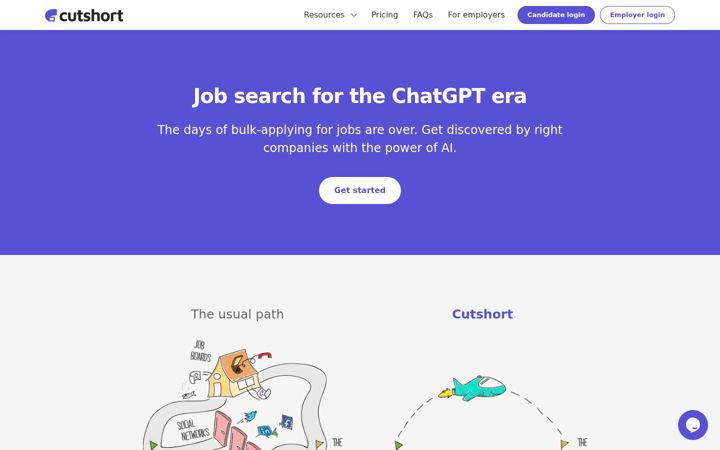 Screenshot of cutshort.io