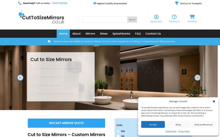 Screenshot of cuttosizemirrors.co.uk