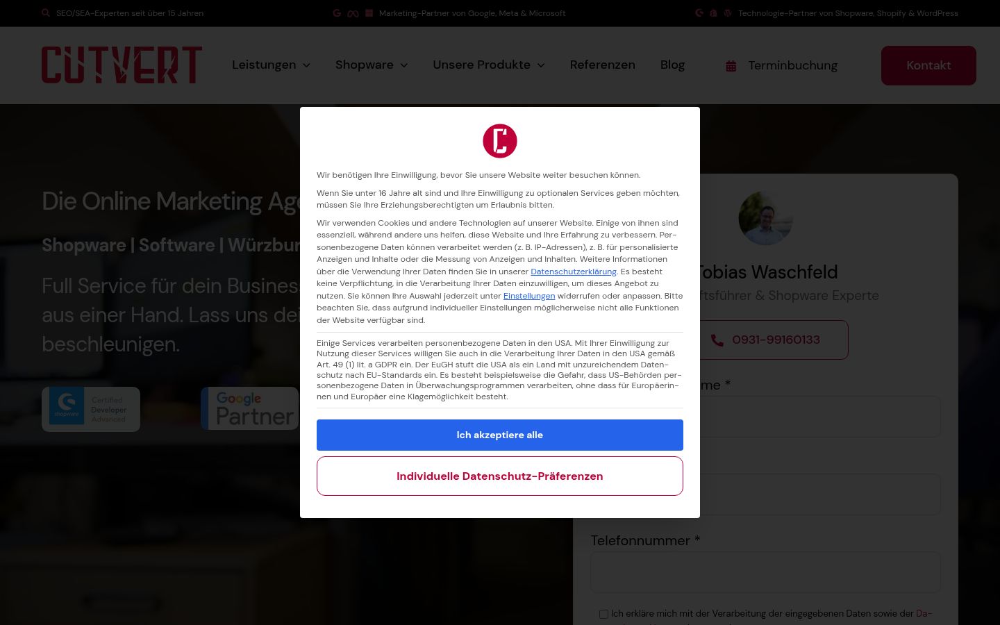 Screenshot of the consent banner shown before any interaction